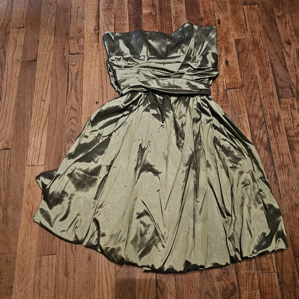 David's Bridal Elegant Satin Dress in Dark Green